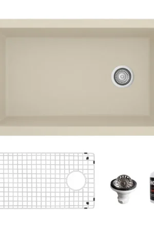 Trending Undermount Quartz Composite 32" Single Bowl Kitchen Sink Kit Bisque Karran QU-670-BI-PK1