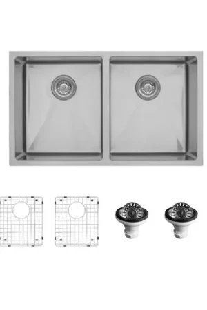 32" Undermount Double Equal Bowl Stainless Steel Kitchen Sink Kit Karran EL-76-PK1 Fast Shipping